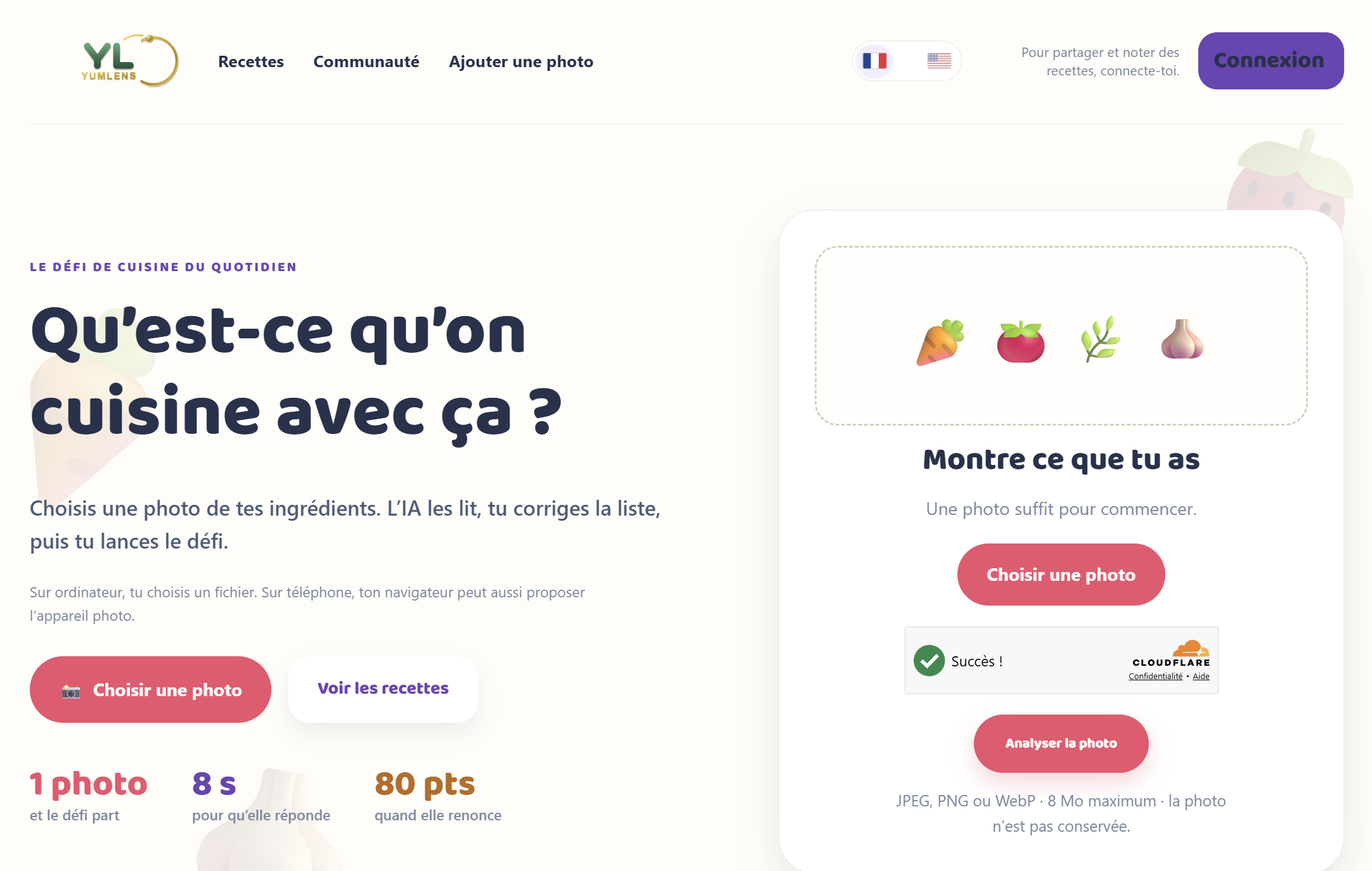 YumLens — défi de cuisine par photo d’ingrédients (IA)